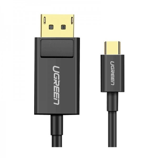 UGREEN USB Type C to DP Cable 1.5m in black, showcasing its connectors and length.